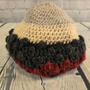 Handmade Crochet Beanie Green Red Black Cream Gray